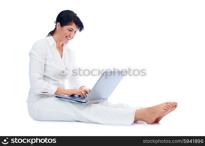 Young woman with laptop isolated