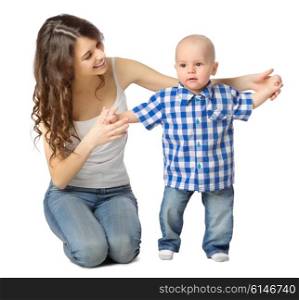 Young woman with little boy isolated