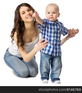 Young woman with little boy isolated