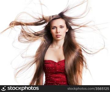 young woman with long dynamic hair