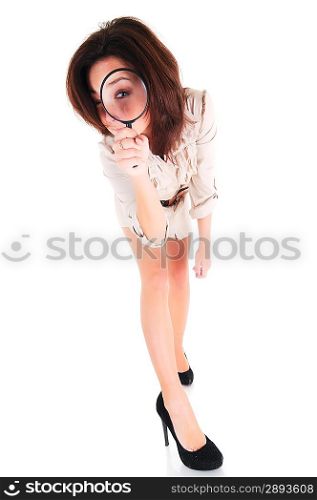 Young woman with magnifying glass