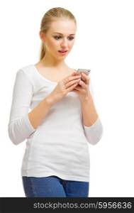 Young woman with mobile phone isolated