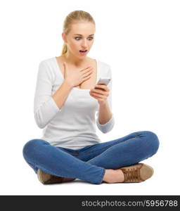 Young woman with mobile phone isolated