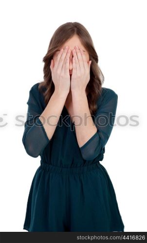Young woman with problems isolated on a white background