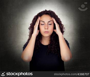 Young Woman With Severe Headache Holding Forehead In Pain