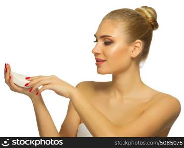 Young woman with soap isolated