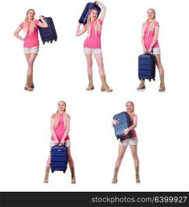Young woman with suitcase ready for beach holiday