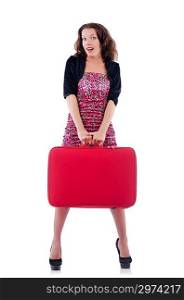 Young woman with travel suitcase