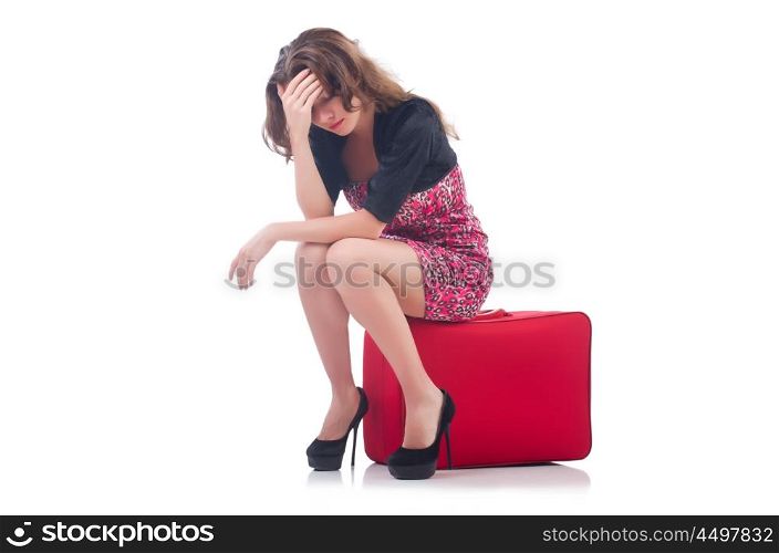 Young woman with travel suitcase