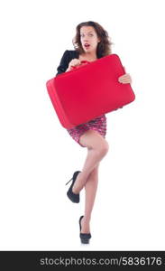 Young woman with travel suitcase