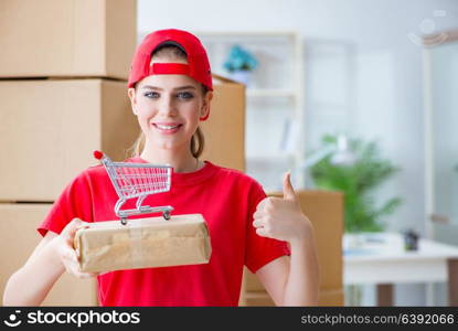 Young woman working in parcel distribution center