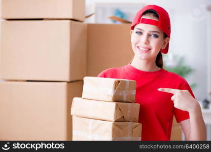 Young woman working in parcel distribution center