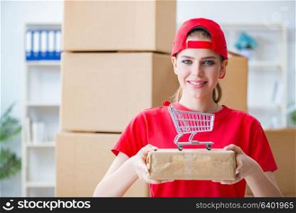 Young woman working in parcel distribution center