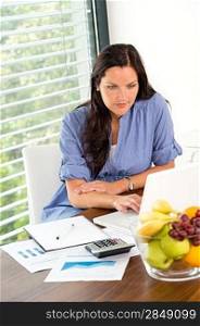 Young woman working using laptop studying office internet business