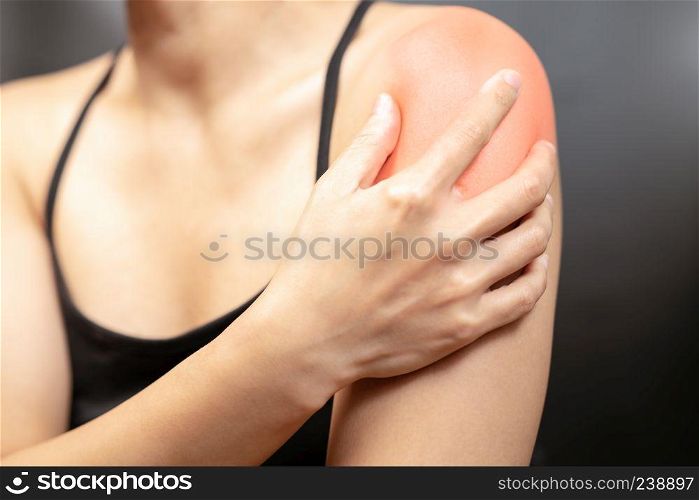 young women arm and shoulder pain injury, healthcare and medical concept