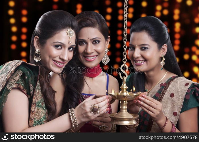 Young women celebrating Diwali