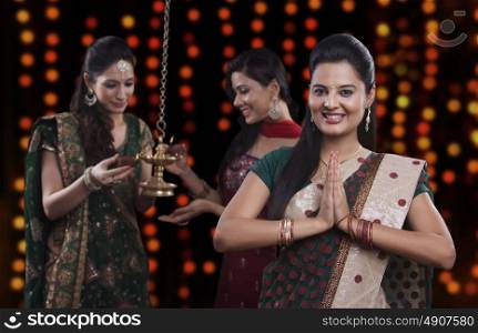 Young women celebrating Diwali