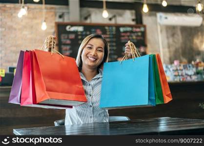 Young women enjoy shopping in the store
