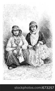 Young Women from Jisch Valley, vintage engraved illustration. Le Tour du Monde, Travel Journal, 1881
