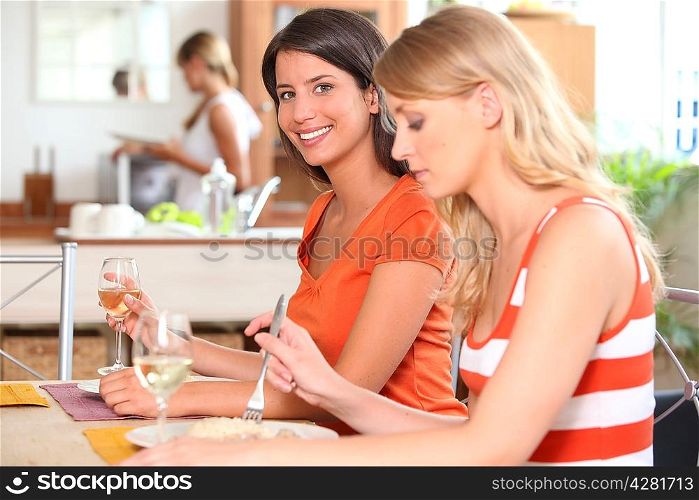 Young women having lunch