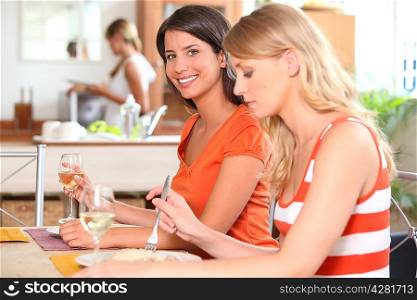 Young women having lunch