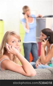 Young women making calls
