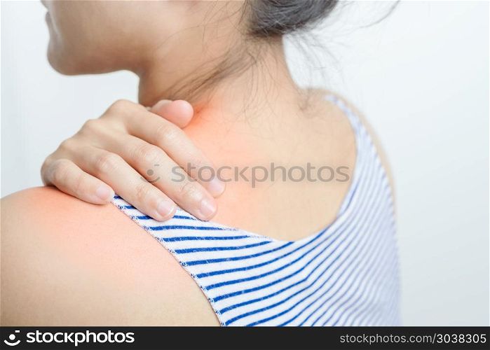 young women neck and shoulder pain injury, healthcare and medica. young women neck and shoulder pain injury, healthcare and medical concept