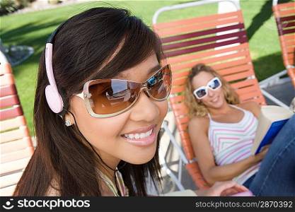 Young women relaxing outdoors