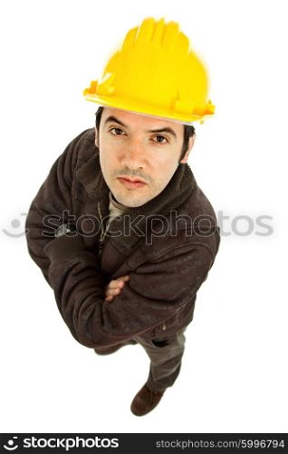 young worker full body in a white background