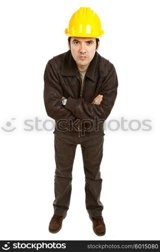 young worker full body in a white background