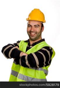 young worker portrait in a white background