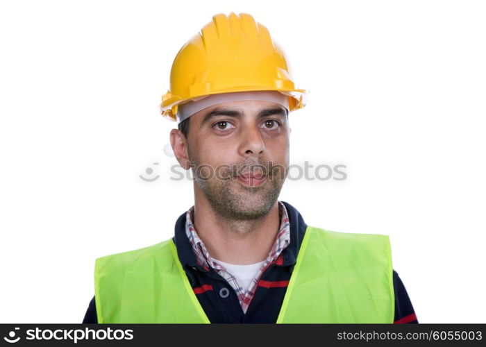 young worker portrait in a white background