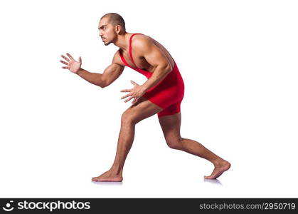 Young wrestler isolated on the white