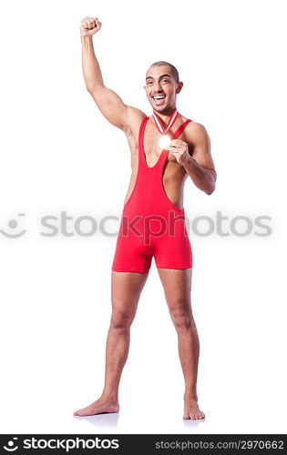 Young wrestler isolated on the white