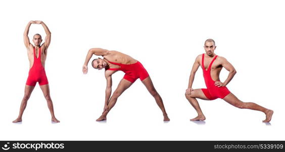 Young wrestler isolated on the white