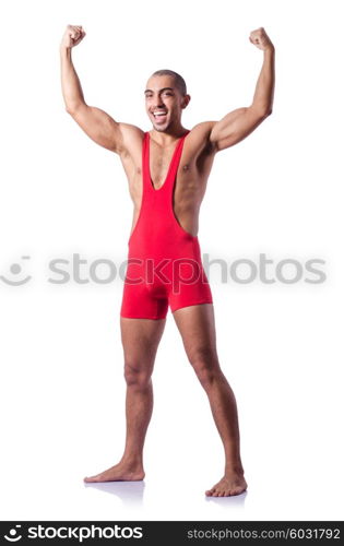 Young wrestler isolated on the white