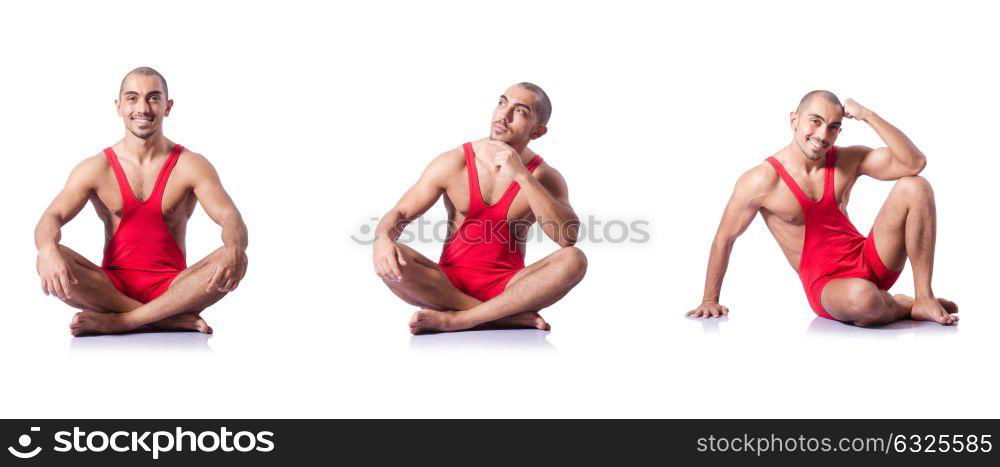 Young wrestler isolated on the white