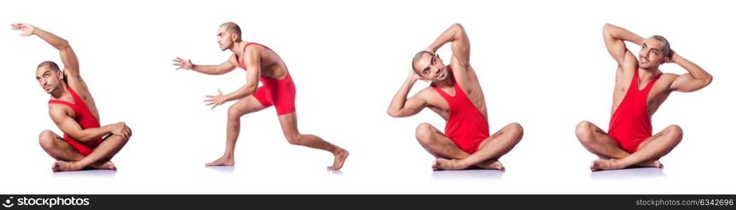 Young wrestler isolated on the white