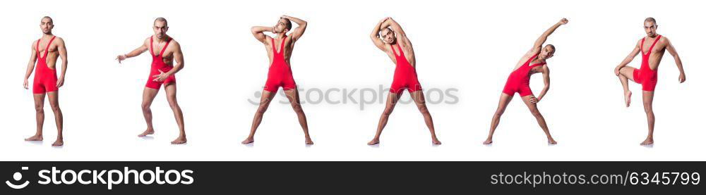 Young wrestler isolated on the white