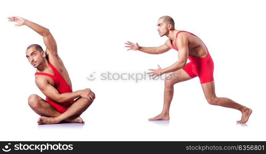 Young wrestler isolated on the white