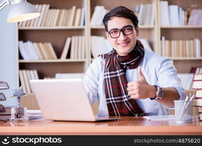 Young writer working in the library