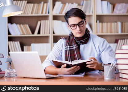 Young writer working in the library