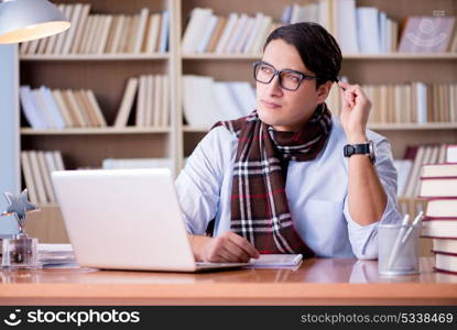 Young writer working in the library