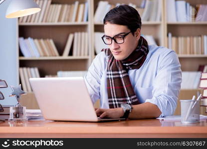 Young writer working in the library