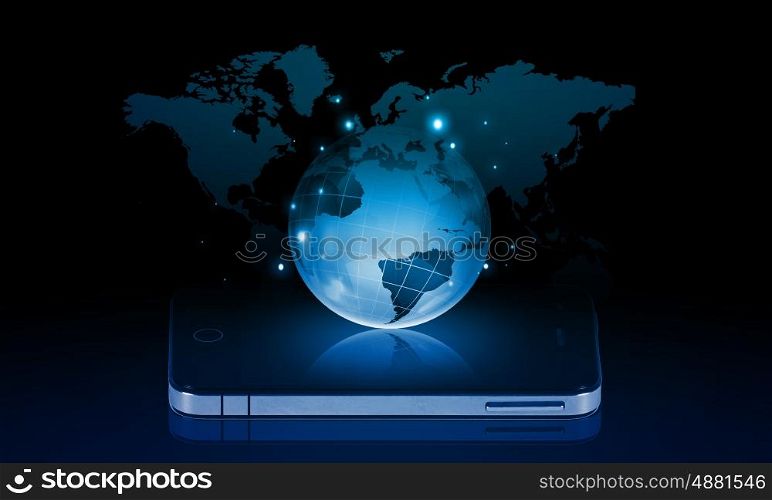 Your mobile connection. Mobile internet concept with mobile phone and digital planet