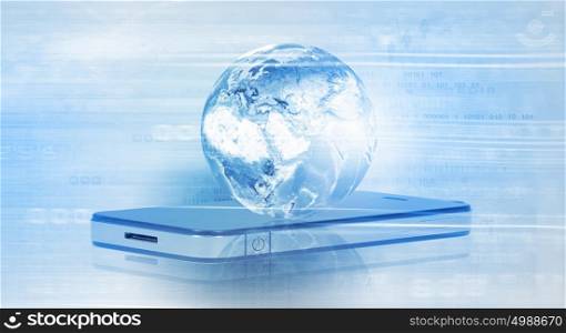 Your mobile connection. Mobile internet concept with mobile phone and digital planet. Elements of this image are furnished by NASA