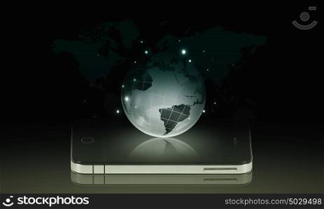 Your mobile connection. Mobile internet concept with mobile phone and digital planet