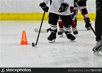 Youth ice hockey team at practice