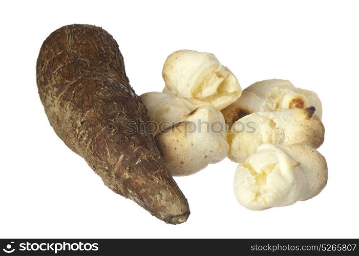 yuccas and yucca bread on white background