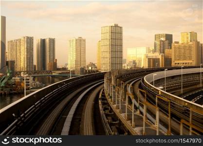 Yurikamome elevated train line, Tokyo, Kanto Region, Honshu, Japan